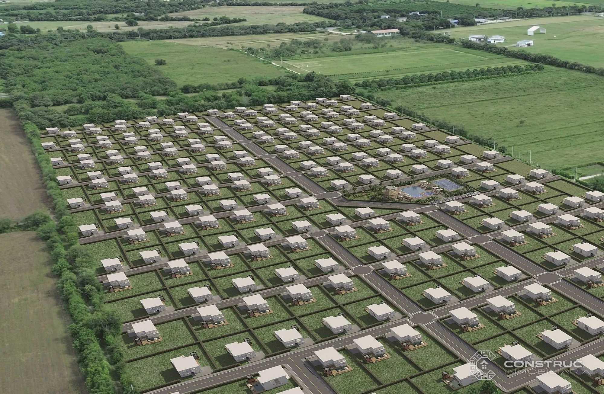 Proyección de la vista aérea de Las Palmas Campestre